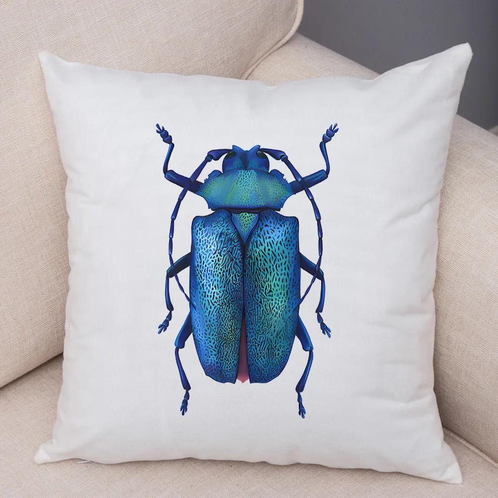 Insect Beetle Collection Pillow Case Both Sided Decor Cartoon Animal Print Cushion Cover Soft Plush Pillowcase for Sofa Home Car