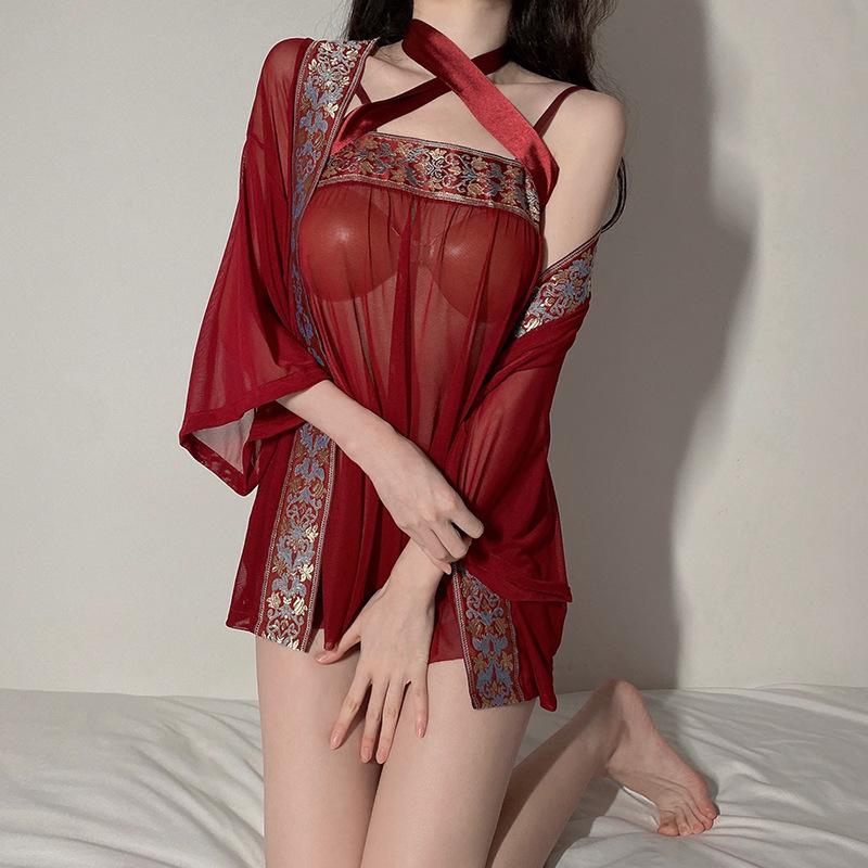 Sex Underwear Pure Desire Sexy Hot Retro Style Hanfu Private House Belly Pocket Transparent Perspective Nightdress Women's Suit