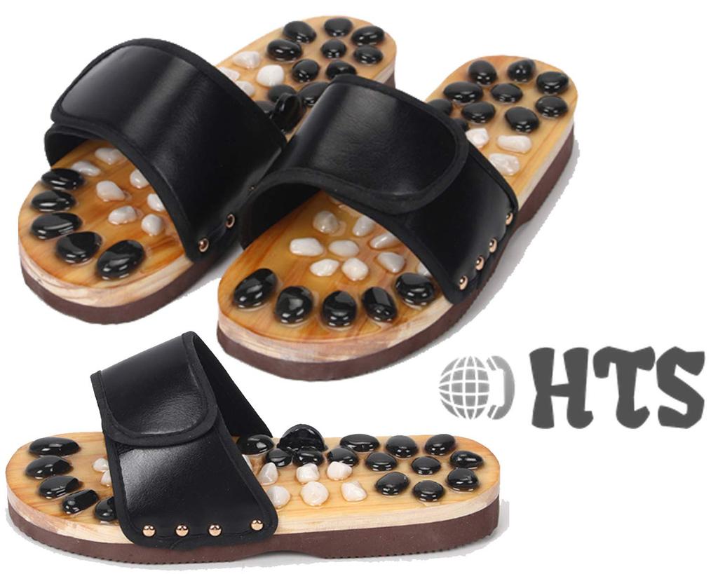 [HTS] Healthy Foot Massage Sandals with Pebbles and Natural Stones for Powerful Stimulation and Comfort (Black, Large)