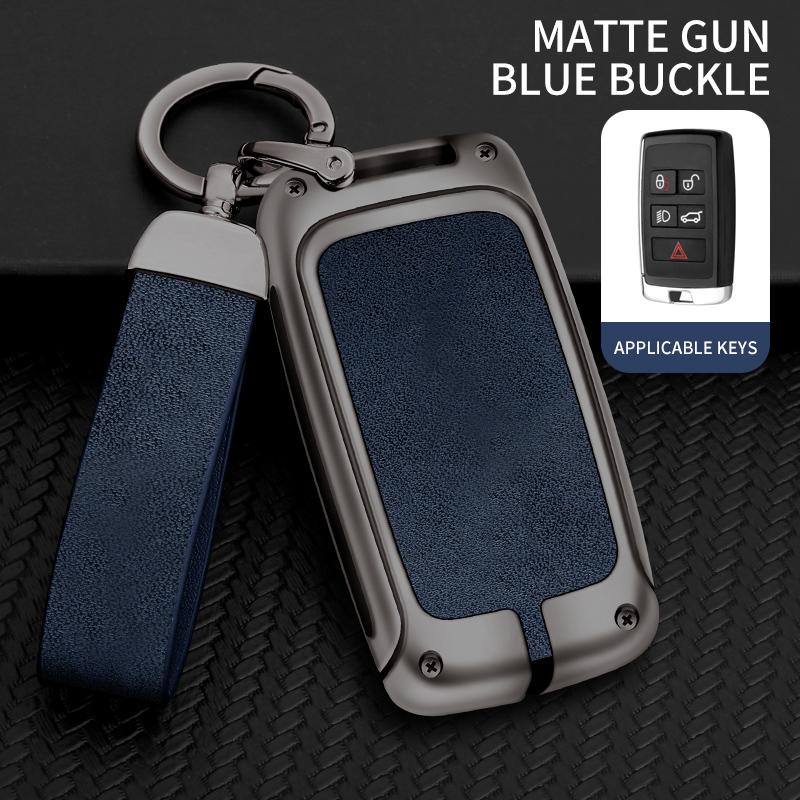 

Metal Leather Car Key Case Cover For Land Rover Range Rover Discovery 5 Sport 2018 2019 For Jaguar XEL E-PACE 2019 Accessories синій