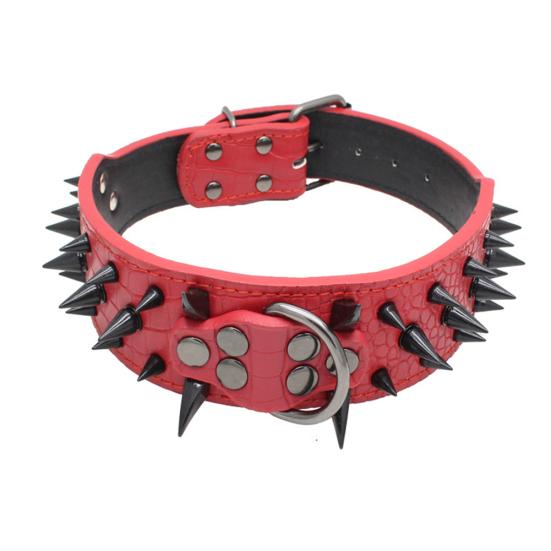 Dog Puppy Faux Leather Rivet Spiked Anti-bite Collar Necklace Pet Neck Band