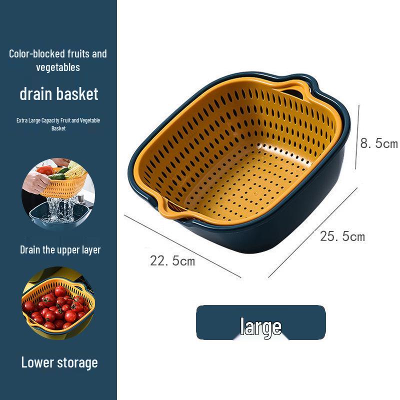 Multifunctional Double-Layer Basin & Drain Basket Set for Fruits and Vegetables