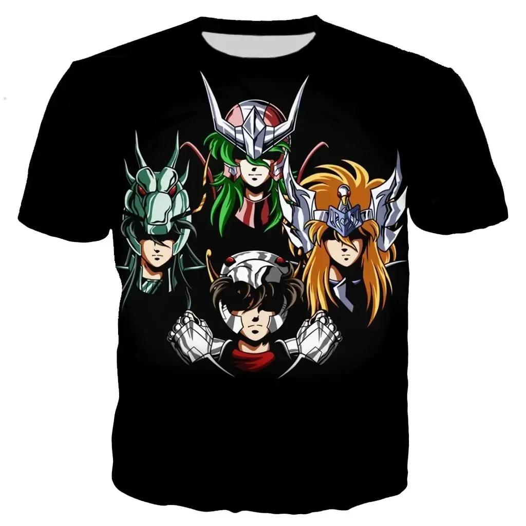 Summer Classic Saint Seiya Anime Pattern 3D Printed Men's Comfortable Quick Drying Breathable Parent Child Short Sleeve T-shirt