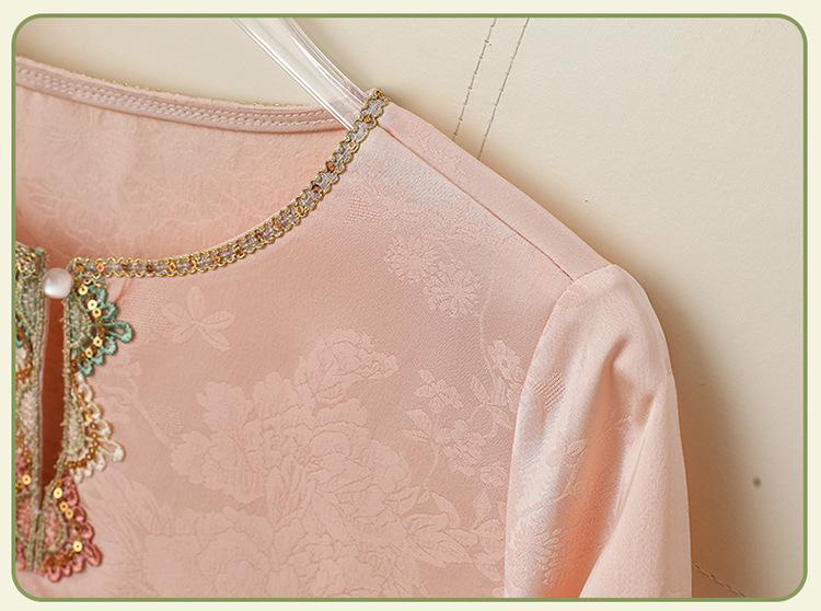 2026 Chinese Style Embroidered Stand Collar Women's Long Sleeve Shirt