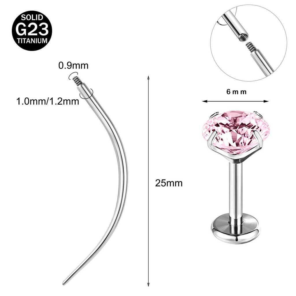 ZS 2 ks/lot 16G/18G Křišťálový piercing do rtu Labret G23 Titanové náušnice do rtu Chrupavková náušnice Vodicí jehla Daith Helix Piercing