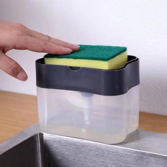 2 in 1 Kitchen Sink Soap Liquid Dispenser Box Easy Press Dishwash Liquid Box with Dishcloths Pot Sponge Brush