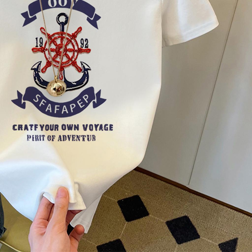 American retro white short-sleeved t-shirt women's summer half-sleeved versatile and thin loose shoulder cotton casual top ins