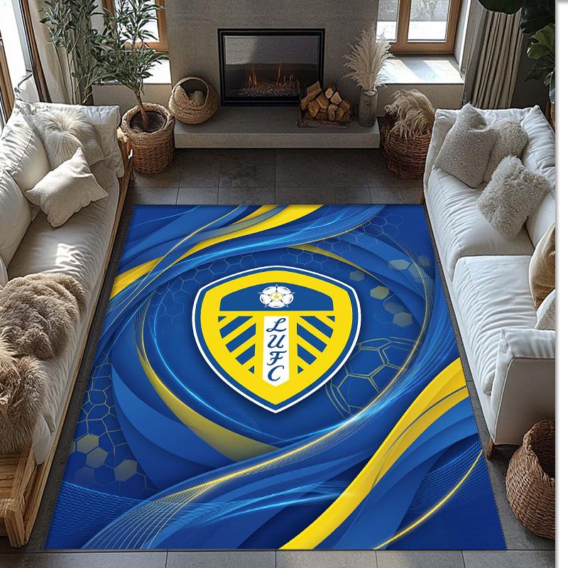 Leeds United Football Print Crystal Velvet Rug, Comfortable Water Absorbent Non Slip Indoor Floor Carpet