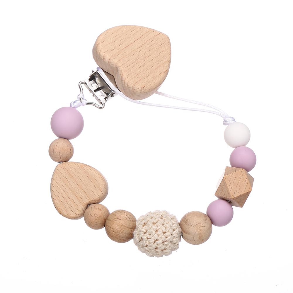 New Beech Wooden Baby Pacifier Chain Clip Heart Beads Silicone Beads Dummy Nipple Holder  for Newborn Teether Pendant Toys Gift