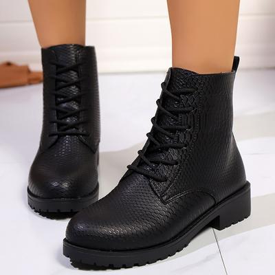 Lucyever Grande Taille Automne Hiver Bottines Femmes Lacets Talons Bas Bottines Courtes Mujer Noir Cuir PU Bottes Classiques Femme