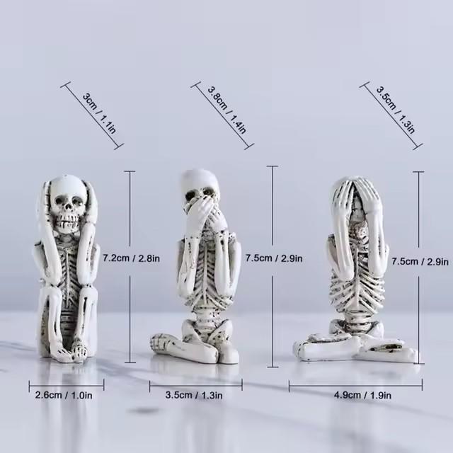 

3pcs Resin Skull Statue-Terror Home with Wall Decor for Halloween with Don t Listen, Don t Speak Pattern Horror Theme Escape R