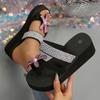 Fashion Luxury Rhinestone Flower Clip Toe Sandals Women Lightweight Crystals Wedges Slippers Woman Plus Size 36-42 Platform Slides Mujer
