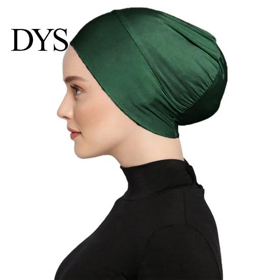 Cotton Undercap Women Solid Color Non-slip Stretch Headscarf Cap Breathable Under Head Wrap Scarf Hat Bonnet Night Sleep Headwear