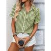 2026 Spring/Summer New Women's Loose Short-Sleeve Pocket Casual Plaid Shirt