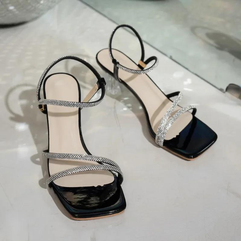 Elegant Woman Heeled Shoes 2025 High Quality Peep Toe Women's Sandals Fashion Crystal Summer Plus Size Solid Dress Sandals Women