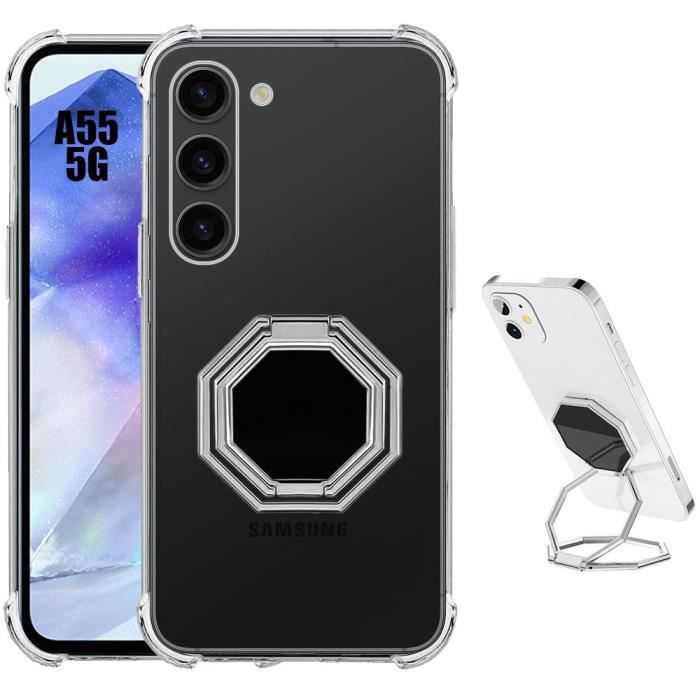 Coque - BOOLING - pour Samsung Galaxy A55 5G - Antichoc - Silicone Hybride - Anneau Rotatif