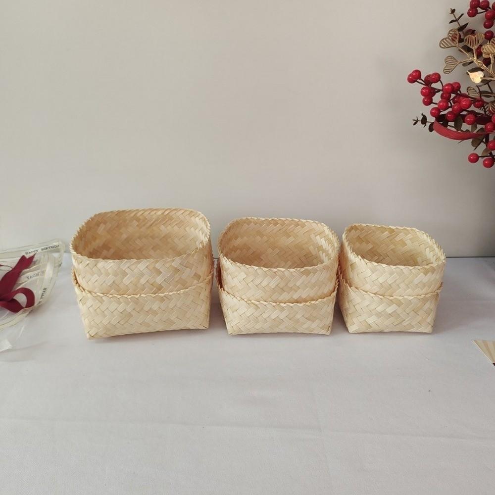 Reusable Bamboo Woven Gift Box Handmade Wedding Cookies Candy Box Bamboo Teas Tin  Party Decoration