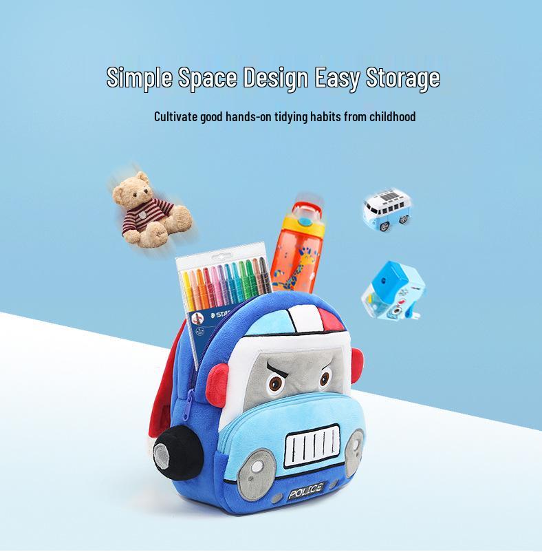 Customizable Plush Cartoon Car Backpack for Kids 2-4, Printed with Logo - Perfect for Kindergarten.