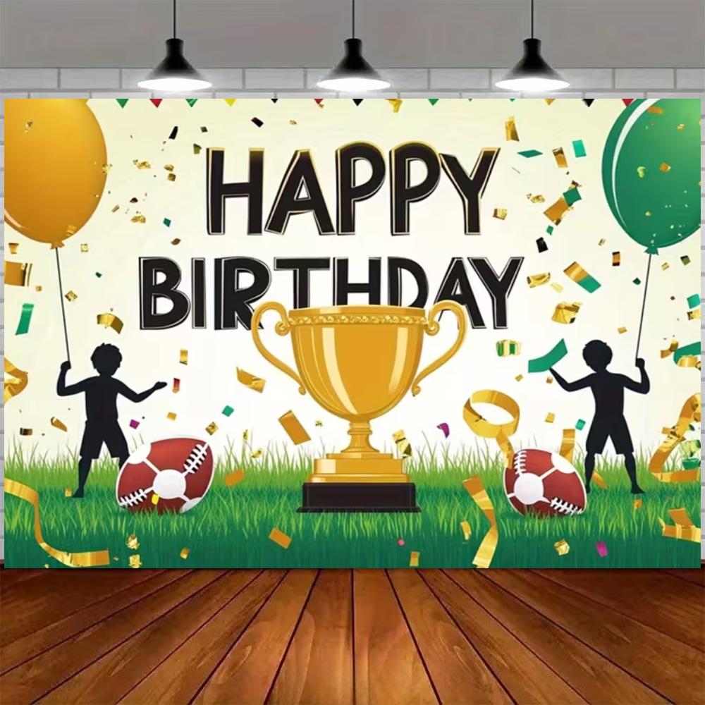 Green and blue football themed birthday decoration banner Backdrop, football field children birthday party photography Backdrop