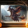Halloween Party Supplies Witch on Broomstick Static Cling, Themed Glass Window Sticker, Decals Removable Wall Cling for Storefront Windows Doors
