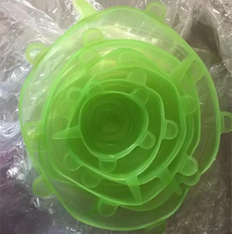 

General For Kitchen Accessories Refrigerator Container Cover Food Adjustable Elastic Silicone Caps Dishes Storage Plastic Fridge 6Pcs