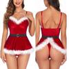 Christmas Set Women Sexy Lingerie Red Babydoll Lace Dress Sleepwear Costume Hot Erotic Underwear Transparent