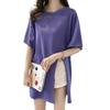 Large size women's new foreign style split-ended T-shirt women's summer fat mm loose and thin half-sleeved bottoming shirt
