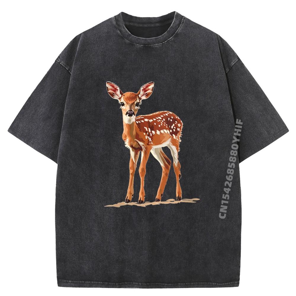 T-shirt Grafiche da Donna con Cervo Felice, Cerbiatto, Animale, Lusso, Designer, alla Moda e Trendy da Uomo, Camicia Morbida Lavata da Uomo