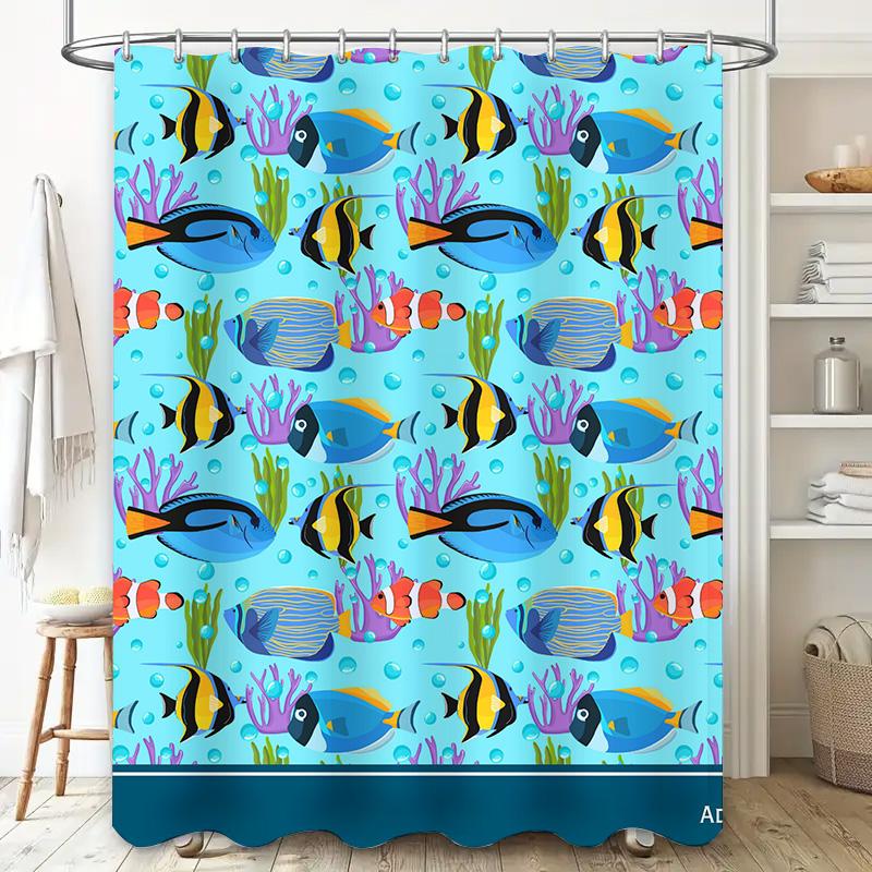 Blue Coral Fish Shower Curtain Ocean Life Pattern Bath Decoration Waterproof Fabric Decorative Bathroom Accessories For Home Liv