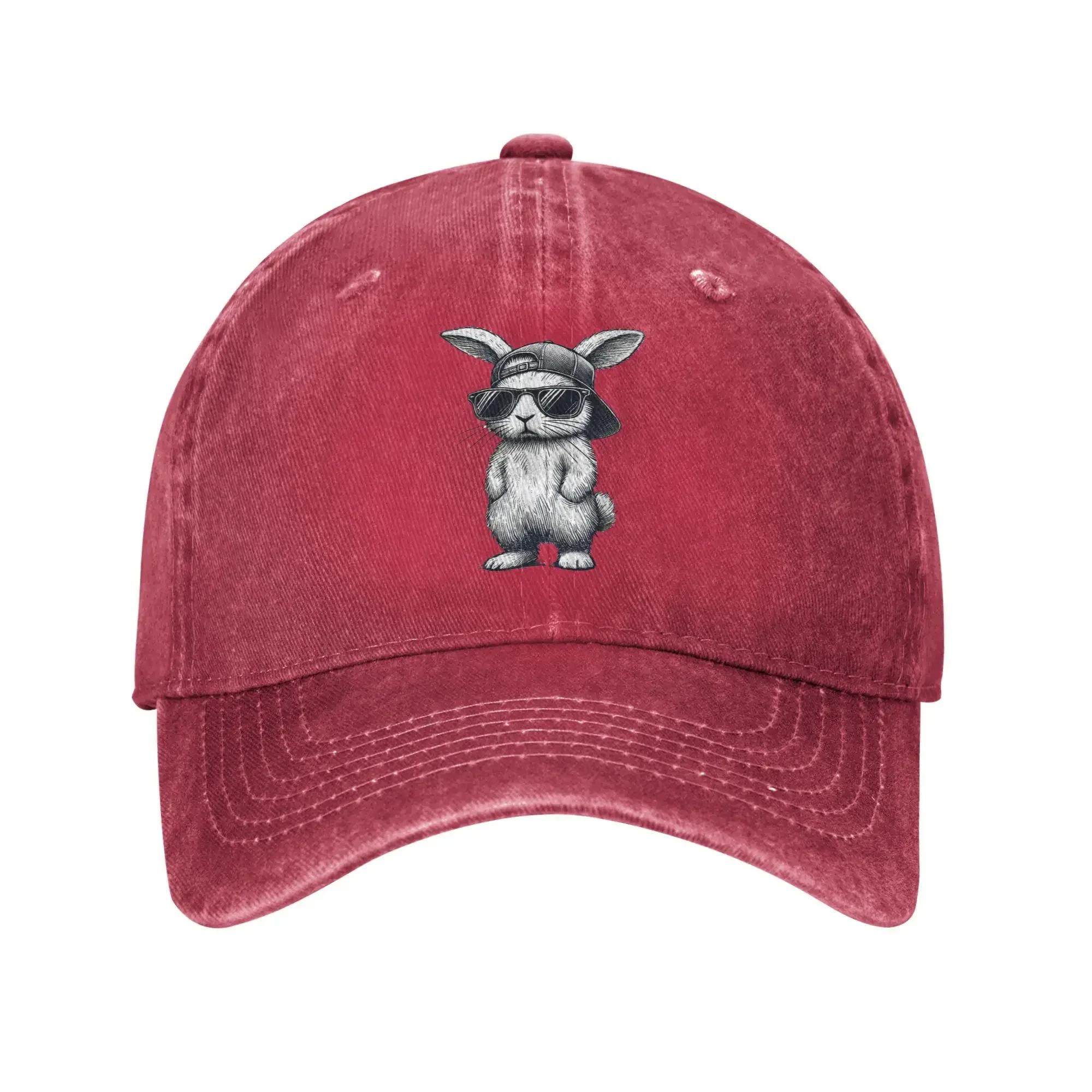 Bunny Face With Sunglasses Cap Easter Day Sun Baseball Cap Women Unisex Washed Hats Sun-Proof Tennis Skate Snapback Cap Gift One Size
