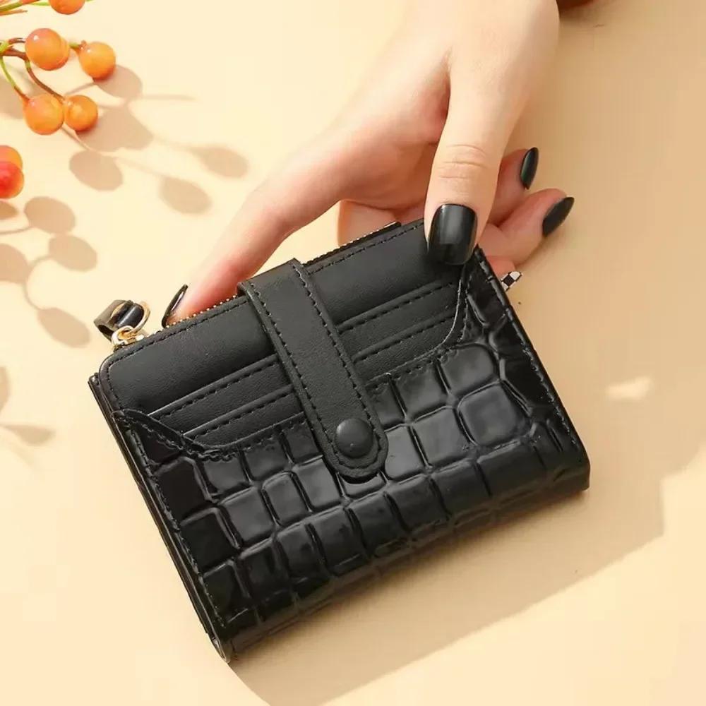 Multi-card Slots Women Short Wallet Fashion Leather Solid Color Women Clutch Crocodile Print Waterproof Card Bag Women
