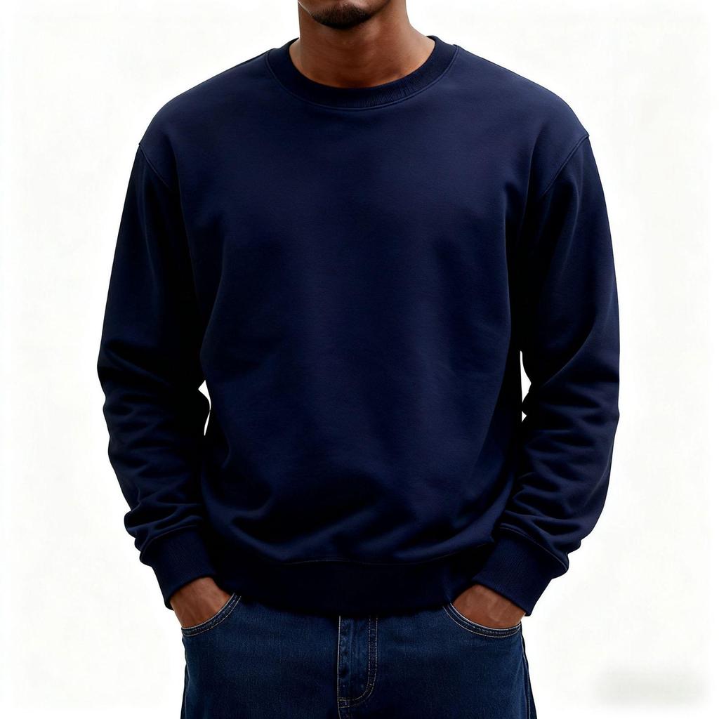 European Classic 2025 Solid Color Men's Loose Hoodie - Simple Round Neck, Autumn/Winter Long Sleeve T-Shirt