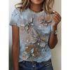Women's T-shirt with butterfly print, casual crew neck, street style top, comfortable and breathable