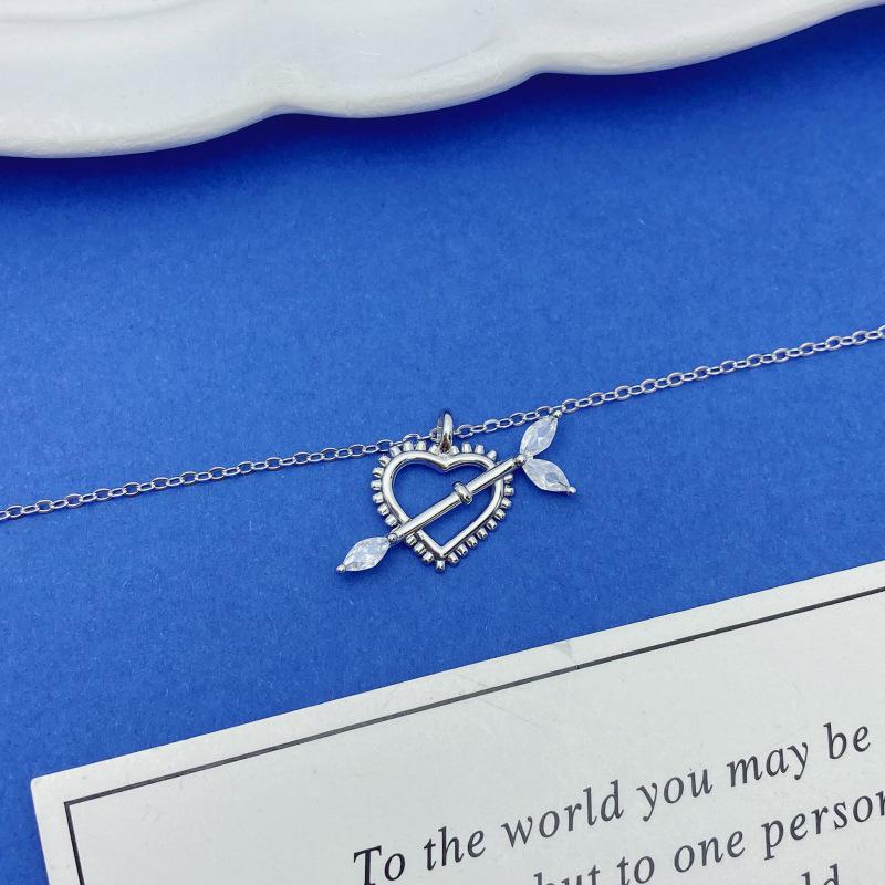 S925 Sterling Silver Arrow Through Heart Necklace for Women - Elegant, Minimalist Design, Perfect Valentine's Day Gift