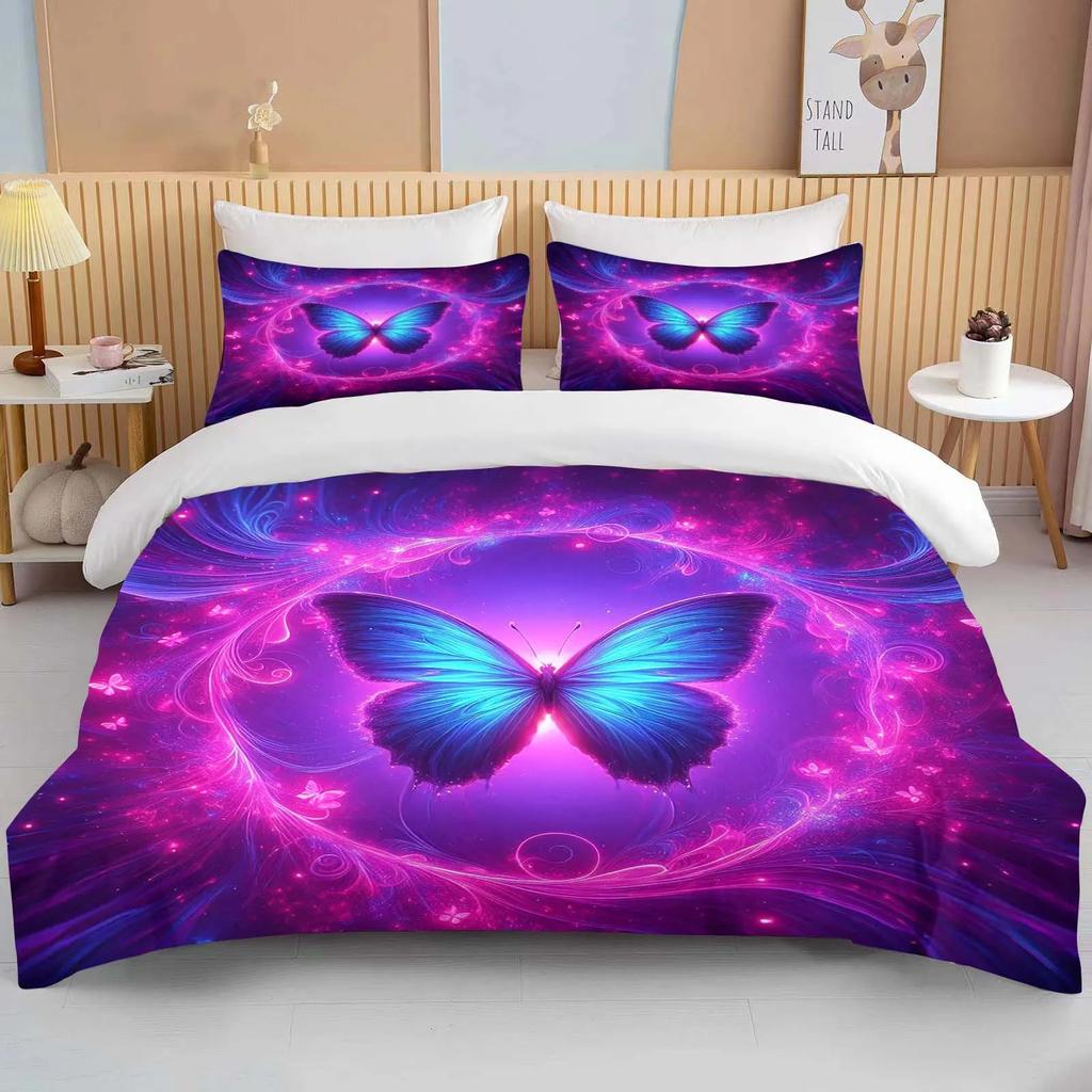 Neon Romantic Butterfly Roses Print Bedding Set Duvet Cover 1 Duvet Cover 2 Pillowcases Adult and Children Bedding Set Luxury