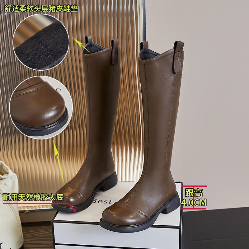 Leather Boots Women's Autumn and Winter New V-mouth But Knee Knight Boots Women's Casual Thin Boots Retro Women's Boots