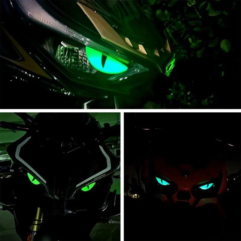 1 Pair New Motorcycle Headlight Luminous Stickers Devil Eye Dazzle Colour 3D Decals Motorbike Body Waterproof Decoration Sticker