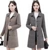 Plus Size Plaid Wool Coat for Middle-Aged Women - Trendy Autumn & Spring Style