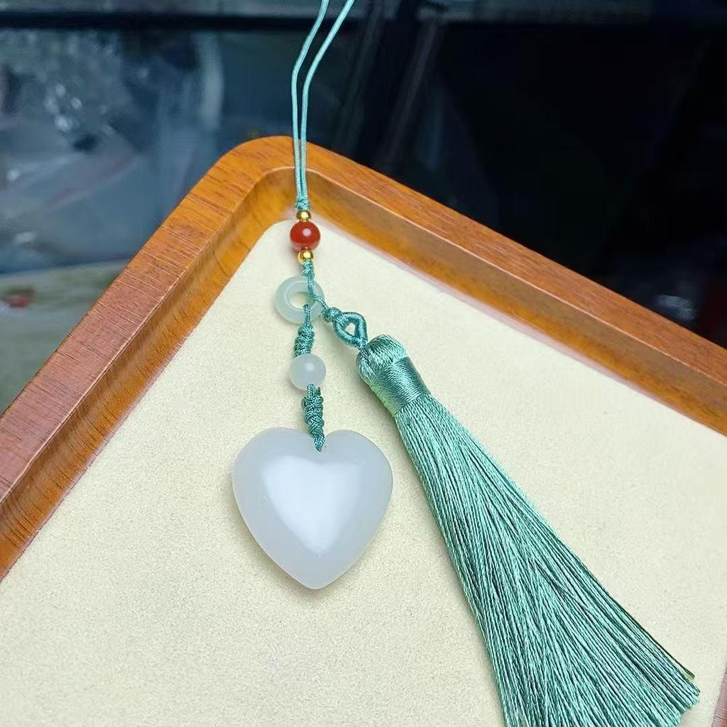 Tianshan Jade Heart-Shaped Phone Charm for Men, Women, and Couples