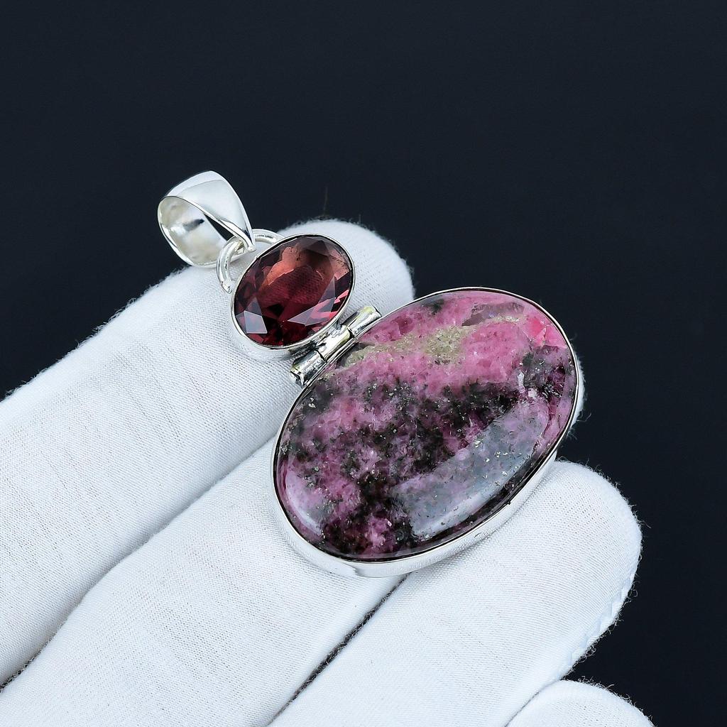 Rhodonite & Rubellite Gemstone Pendant, 925 Sterling Silver Jewelry, Silver Pendant, Unique Jewelry, Necklace Pendant Gift For Bestfriend