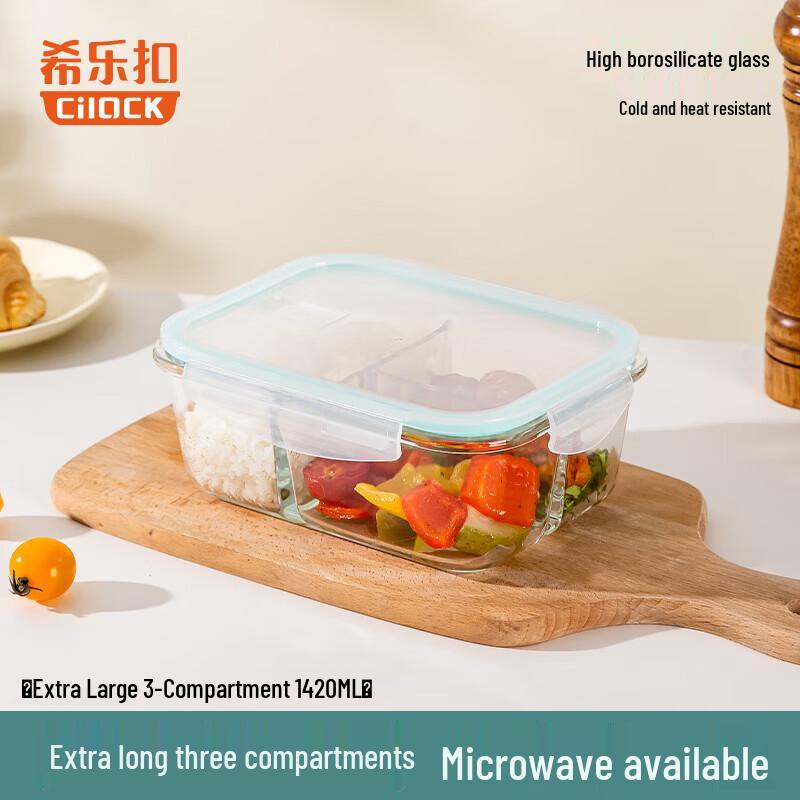 Cilock 1420ml 3-Compartment Glass Lunch Box