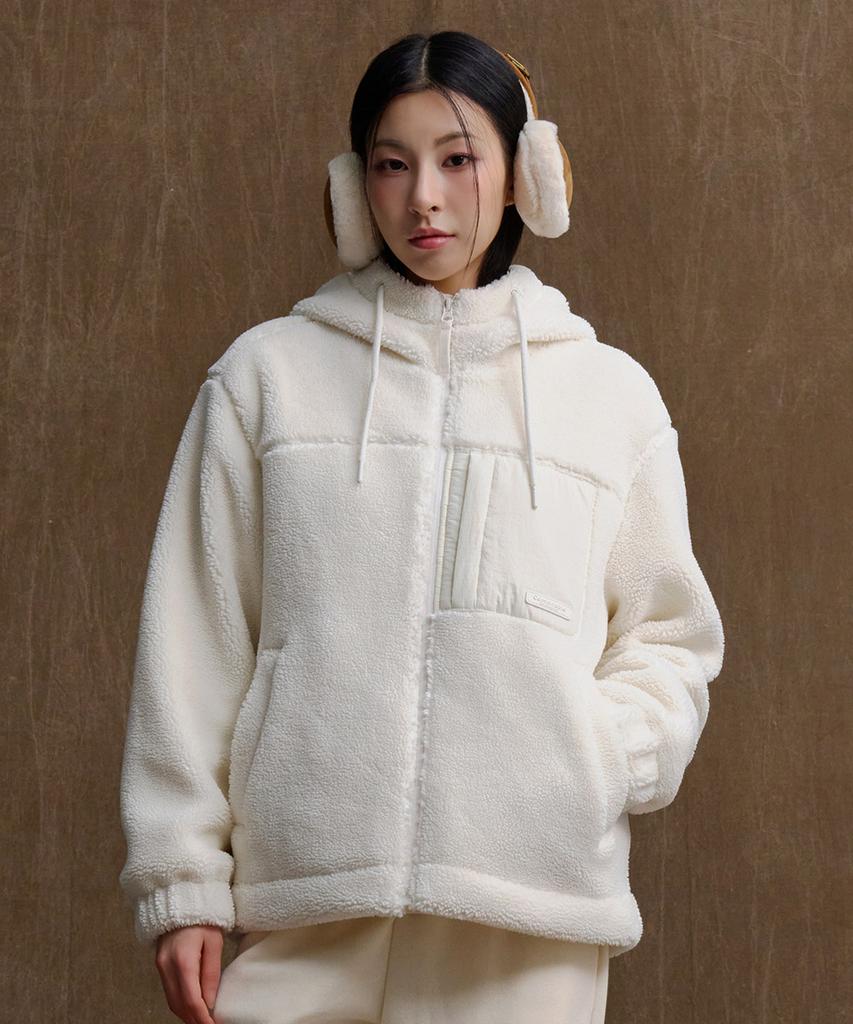 Chasecult Unisex Fleece Boa Hooded Zip-Up Jumper - Ivory
