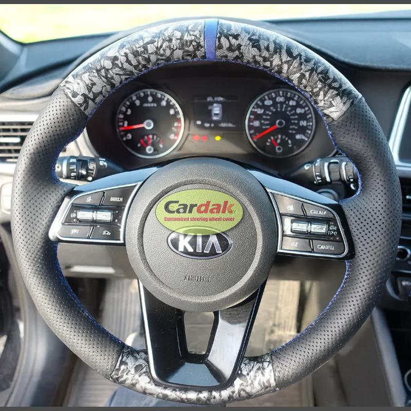Black Forged Carbon Leather Hand-stitched Steering Wheel Cover for Kia Forte Seltos Optima Ceed 3 Proceed Xceed Optima 5 Cerato