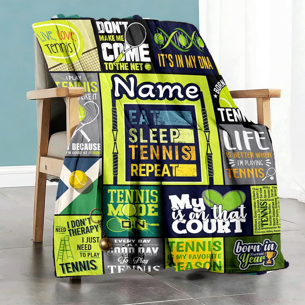 Customize Your Name Home Blanket S Tennis Theme Comfortable Soft Lightweight Multiseason Blanket For Picnics Couches Offices Beds Living Rooms Perfect
