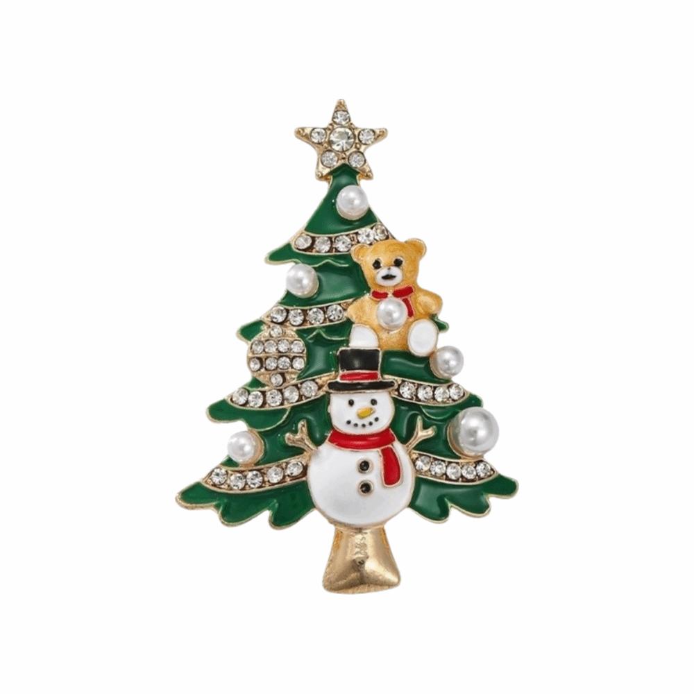 Imitation Pearl Rhinestone Brooch Vintage Style Enamel Plant Pins Christmas Tree Brooch Office