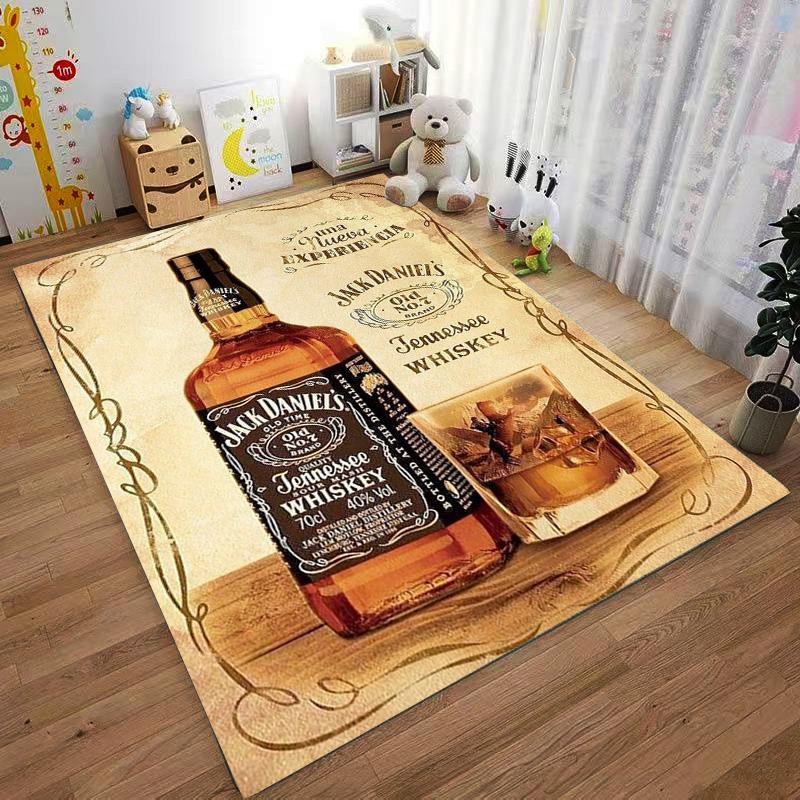 Jack Daniel's printed flannel carpet, non-slip, machine washable, soft, suitable for bedroom, living room, and children's room decoration