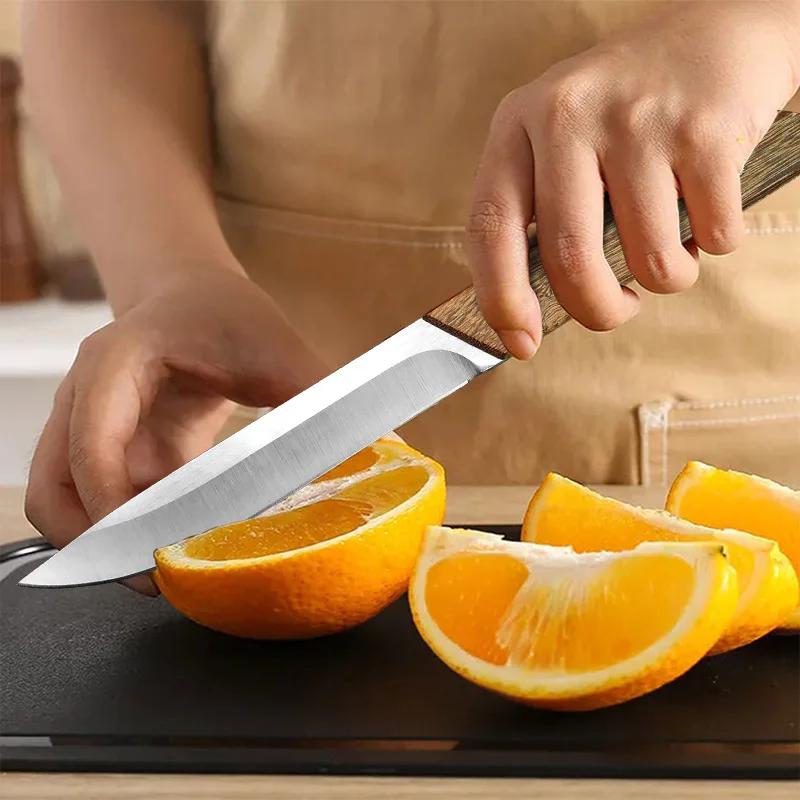 Mutfak Maket Bıçağı Paslanmaz Çelik Soyma Bıçağı Ahşap Saplı Barbekü Biftek Kesme kemiksi saplı bıçak