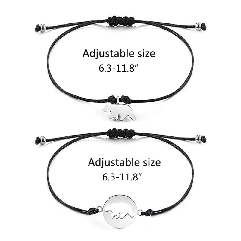 2 Stück Pinky Promise Armband Bär Anhänger Seilkette Distanz Geflochtene Armbänder für Mama Sohn Schwestern Beste Freunde