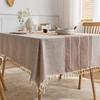 Tassel Tablecloth Cotton Linen Country Farmhouse Style Stain-Resistant Rectangle Table Cover Versatile for Dining Table Coffee Table Decoration