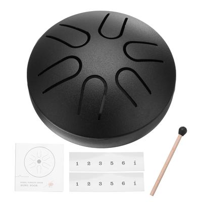 Uxcell Steel Tongue Drum, 3" 6-Note Mini Steel Hand Drum with Mallets and Sheet Music, Worry-Free for Yoga, Meditation, and Camping (Black)